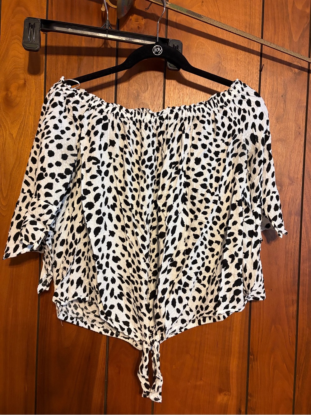 Express Black & White Off-Shoulder Printed Tie-Front Blouse